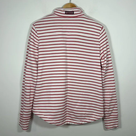 Vineyard Vines 1/4 Zip Fleece Sweatshirt M Orange White Stripe Sweater Preppy - Picture 7 of 9